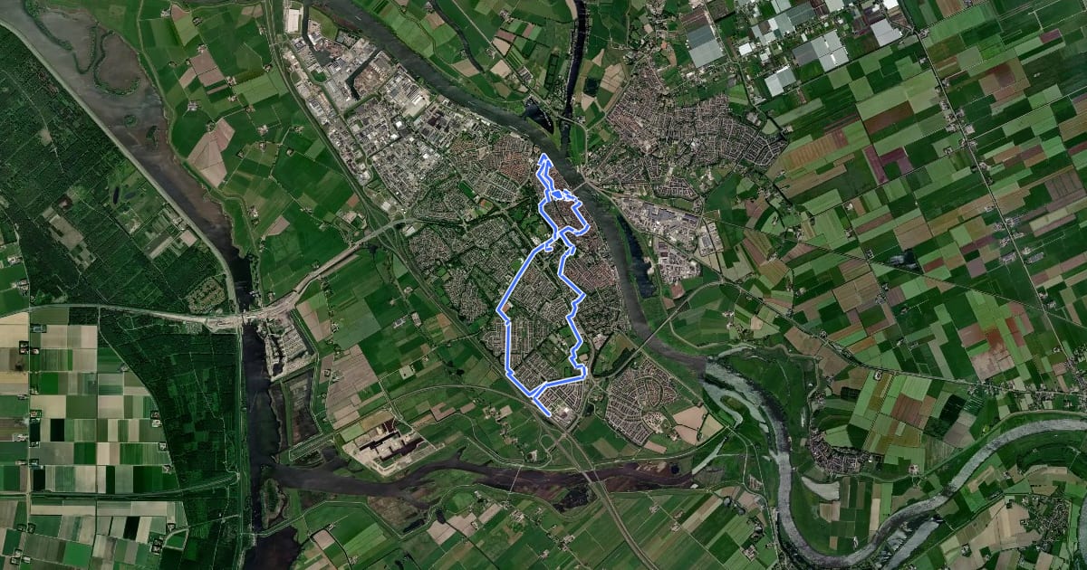 Маршрут WNW IJsseldelta - Kampen/Station Kampen-Zuid- blauwe route на спутниковом снимке