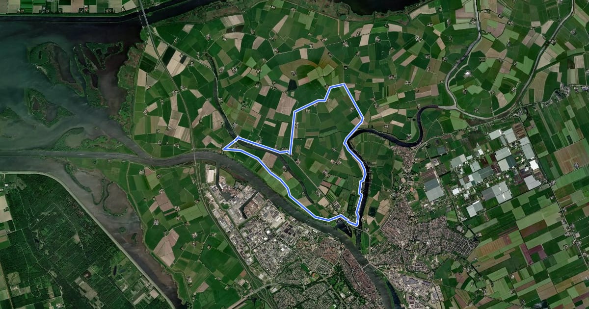 Маршрут WNW IJsseldelta -Kampereiland - gele route на спутниковом снимке