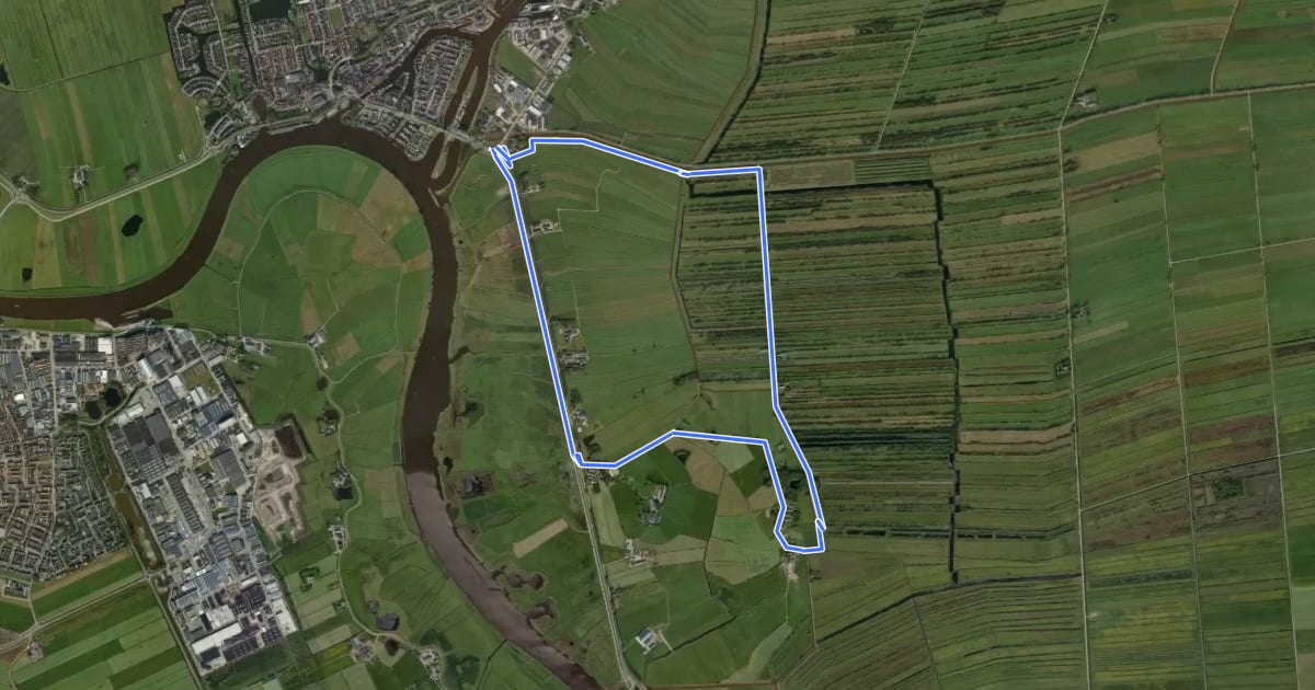 Маршрут WNW IJsseldelta -Zwartewatersklooster - gele route на спутниковом снимке