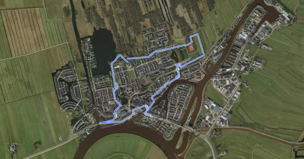 Маршрут WNW IJsseldelta -Zwartsluis - rode route на спутниковом снимке