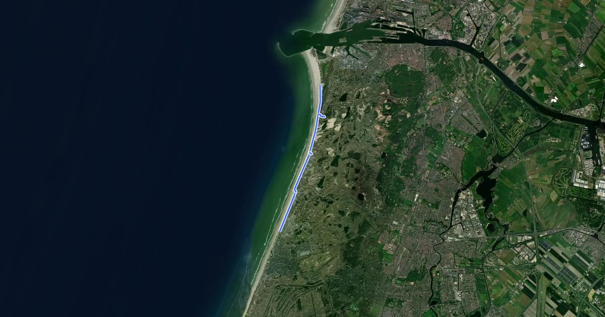 Маршрут WNW Noord-Holland kustroute 11-15-27-29-27-41-57-41-47 на спутниковом снимке