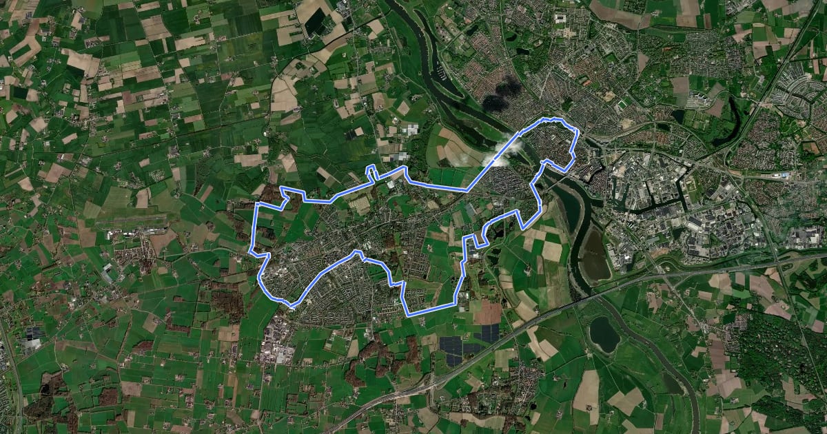 Маршрут WNW Salland - Deventer/De Worp - gele route на спутниковом снимке