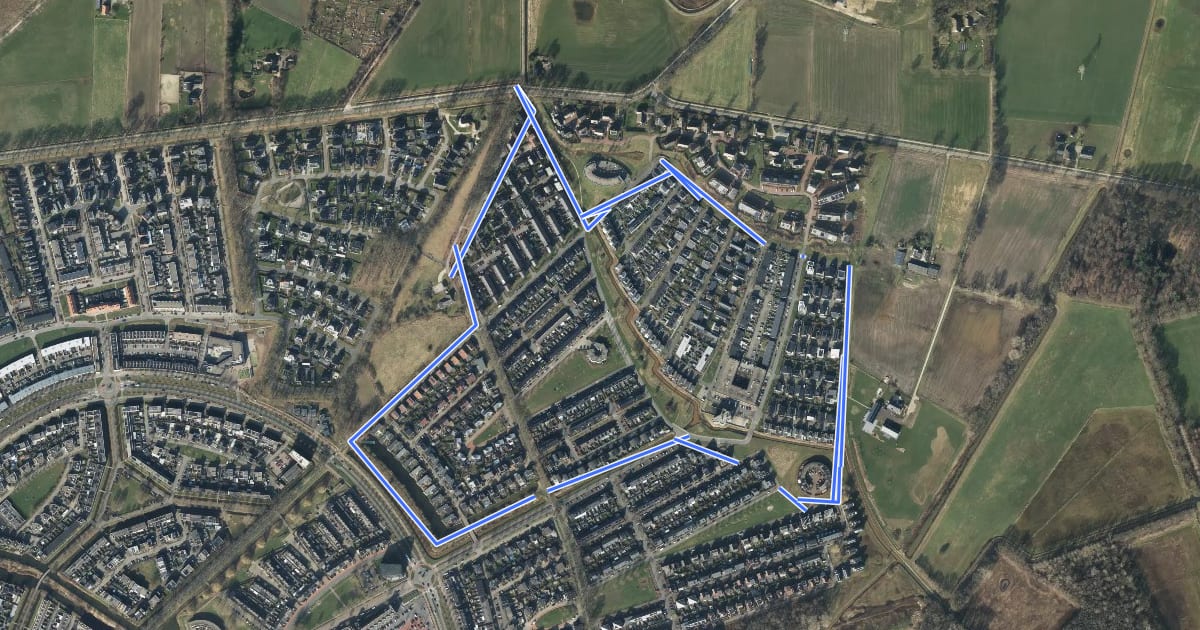 Маршрут WNW Salland - Oerdijk - paarse route на спутниковом снимке