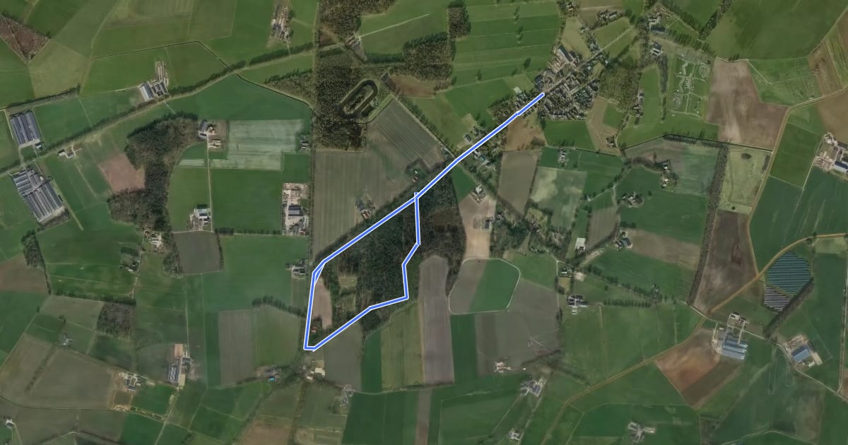 Маршрут WNW Salland - Okkenbroek - blauwe route на спутниковом снимке
