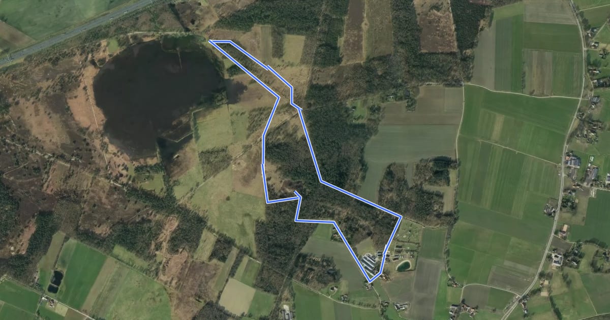 Маршрут WNW Twente - Bovenberg - gele route на спутниковом снимке
