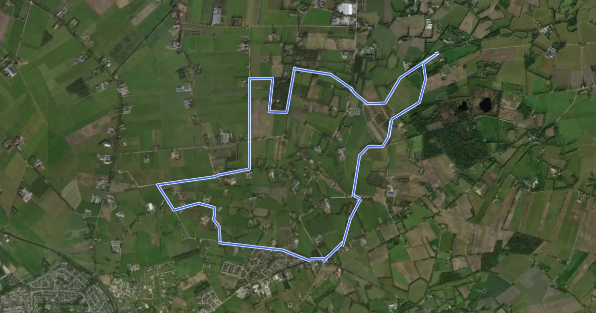 Маршрут WNW Twente - Harbrinkhoek - gele route на спутниковом снимке