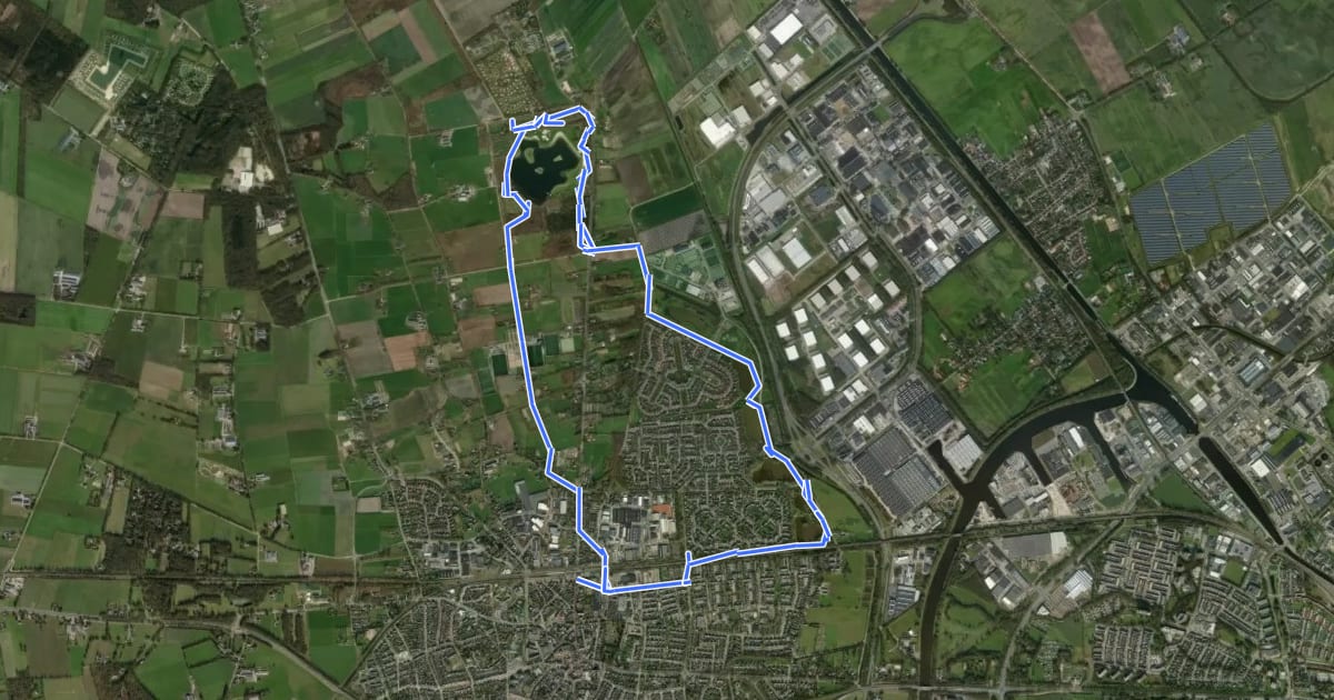 Маршрут WNW Twente - Het Lageveld/Wierden/Stouwevijver - blauwe route на спутниковом снимке