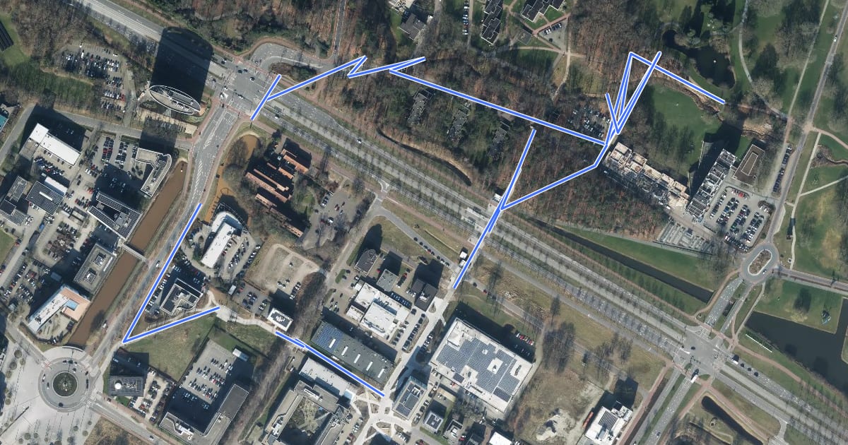 Маршрут WNW Twente - Kennispark - groene route на спутниковом снимке