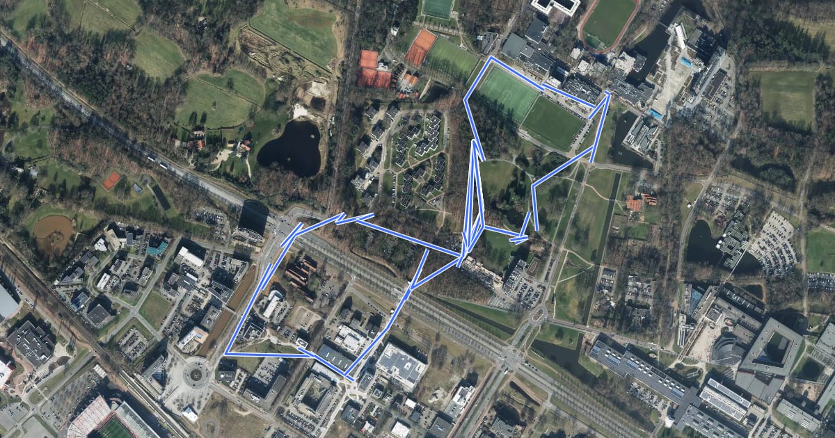Маршрут WNW Twente - Kennispark - paarse route на спутниковом снимке