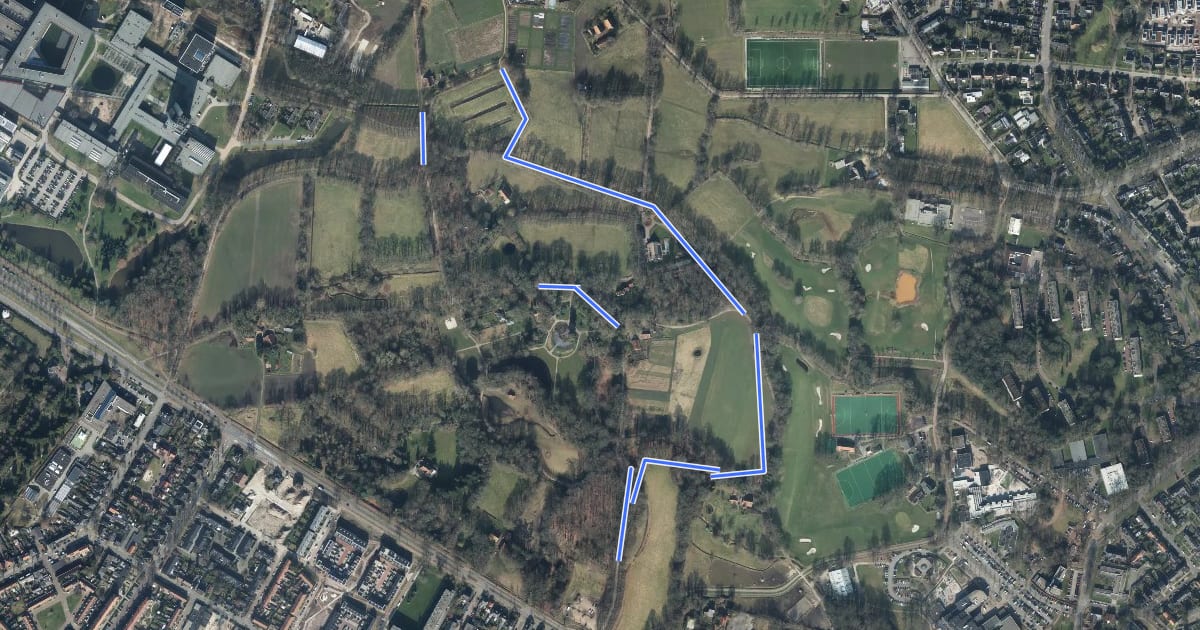 Маршрут WNW Twente - Ledeboerpark - blauwe route на спутниковом снимке