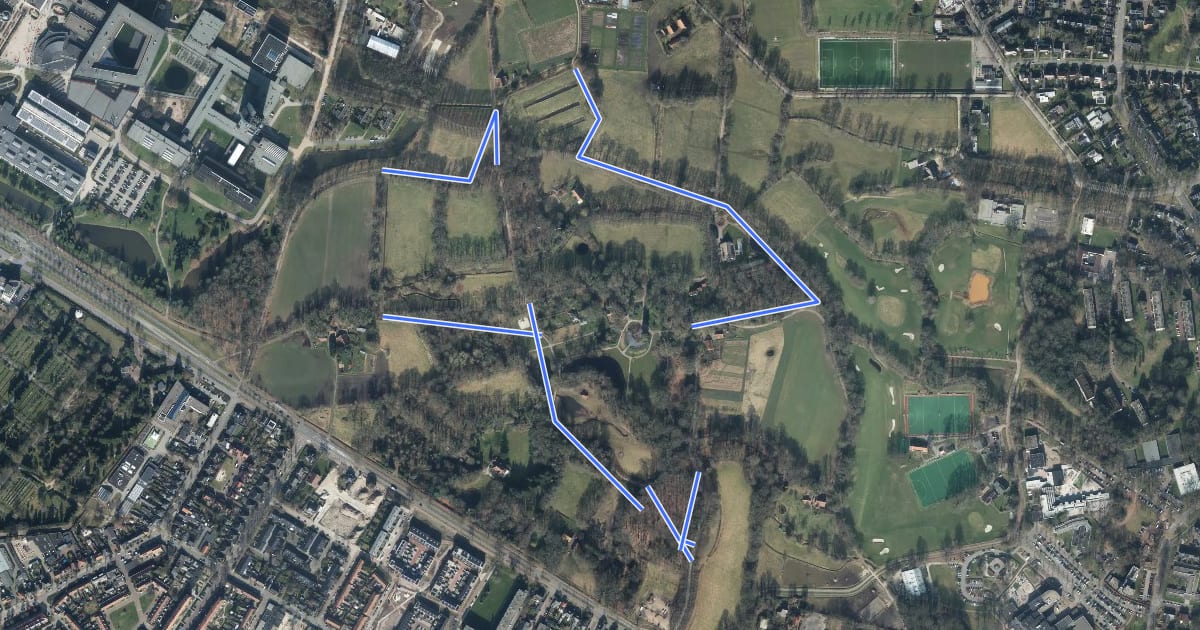 Маршрут WNW Twente - Ledeboerpark - gele route на спутниковом снимке
