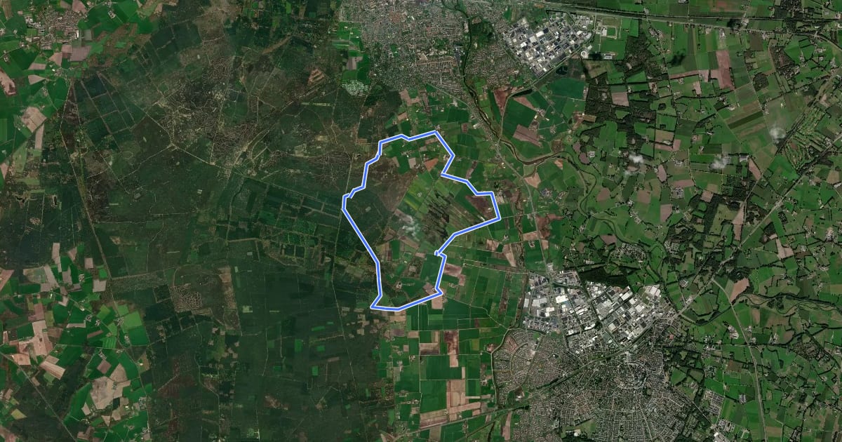 Маршрут WNW Twente - Ligtenberg - rode route на спутниковом снимке