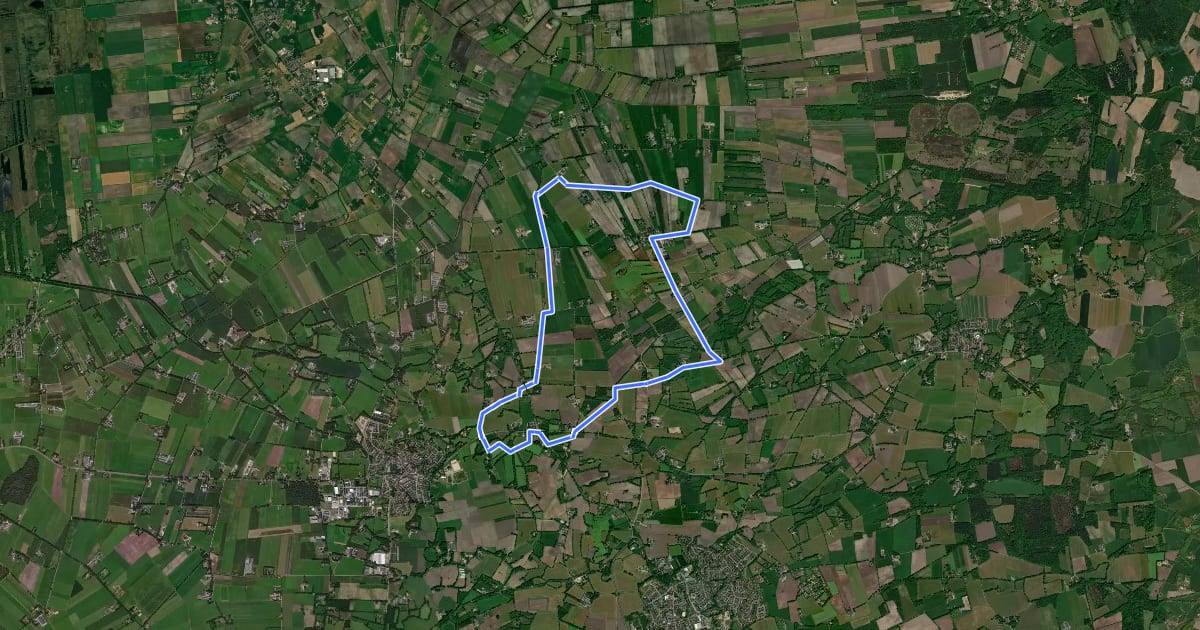 Маршрут WNW Twente - Manderveen -paarse route на спутниковом снимке