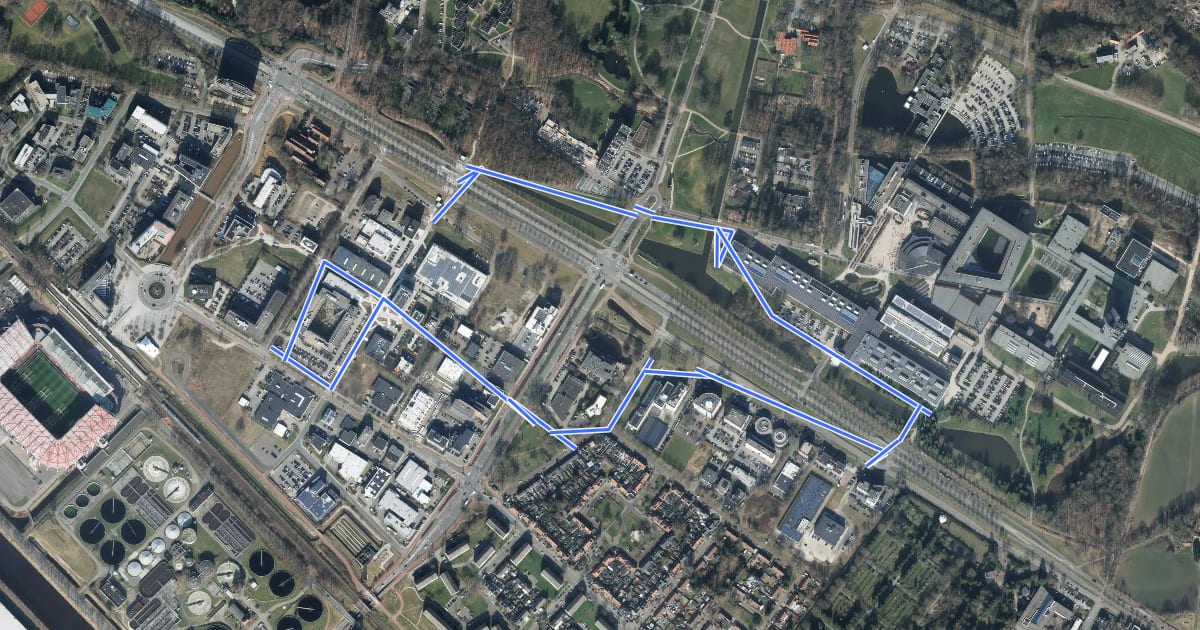 Маршрут WNW Twente - Ondernemingshuis - gele route на спутниковом снимке