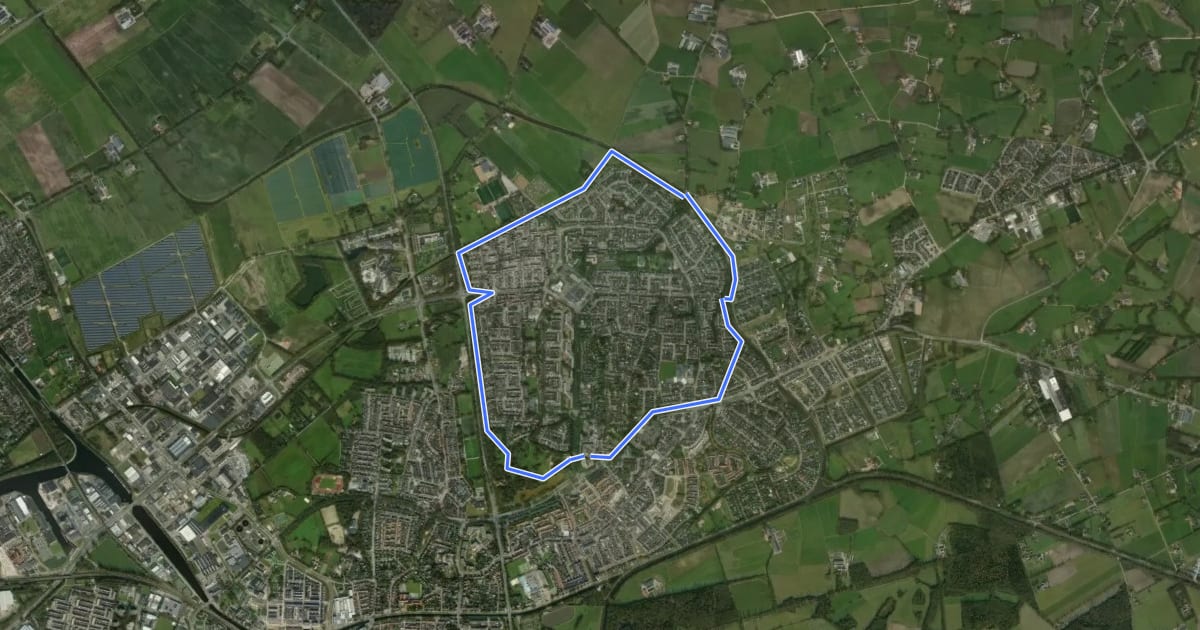 Маршрут WNW Twente - Schelfhorst - paarse route на спутниковом снимке