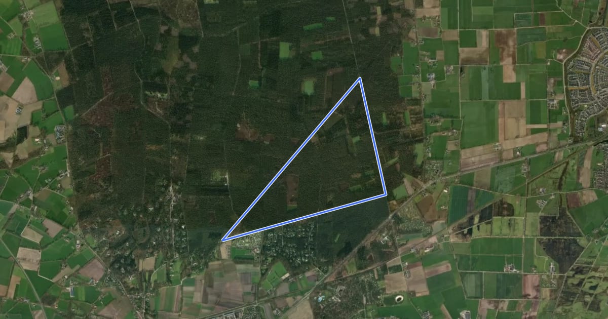 Маршрут WNW Twente - Sprokkelweg - gele route на спутниковом снимке