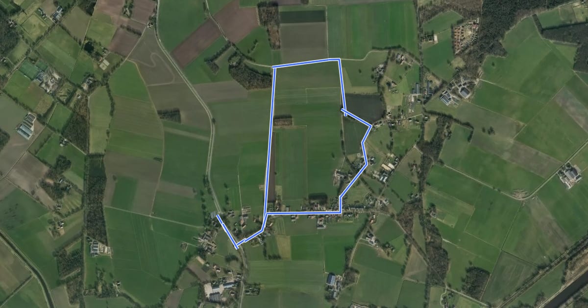Маршрут WNW Twente - Stokkum - gele route на спутниковом снимке