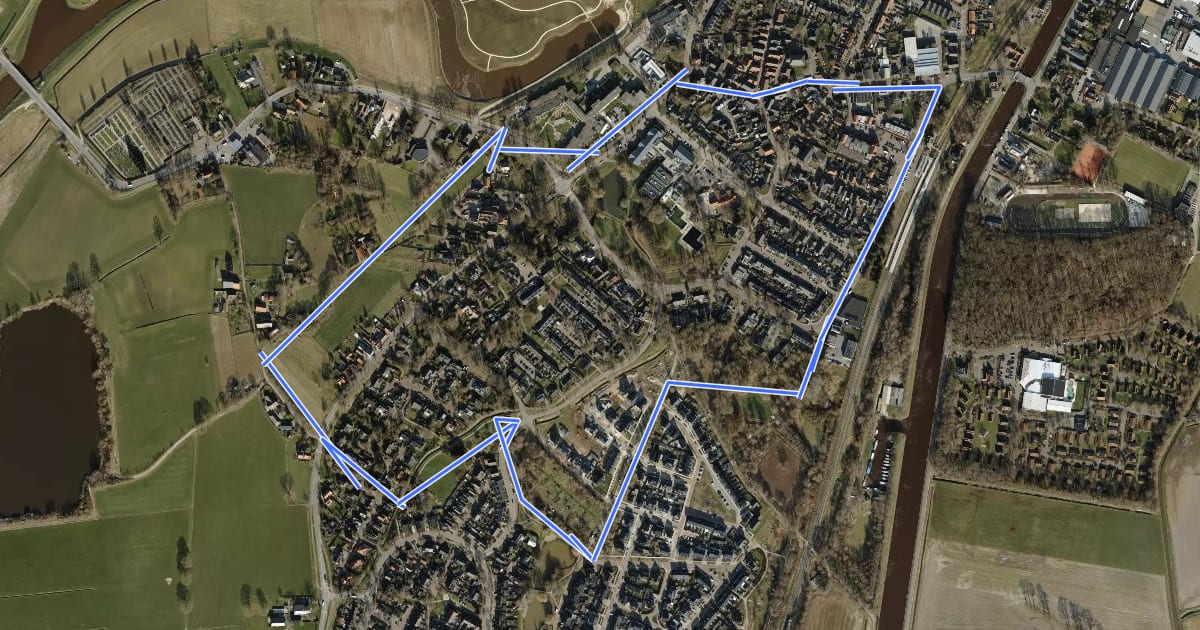 Маршрут WNW Vechtdal - Gramsbergen - rode route на спутниковом снимке