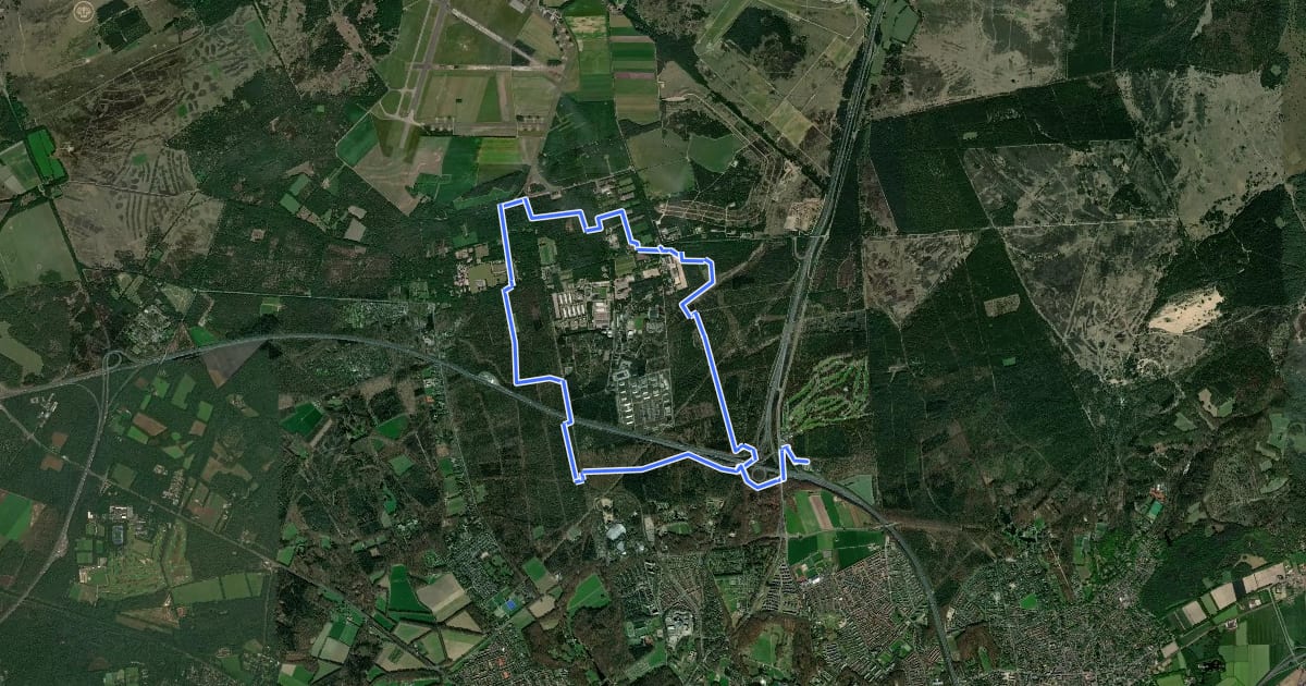 Маршрут WNW Veluwe - Arnhem-Noord/Koningsheide - gele route на спутниковом снимке