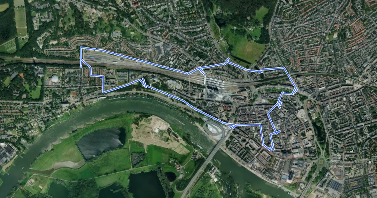 Маршрут WNW Veluwe - Arnhem-Station Noord - rode route на спутниковом снимке