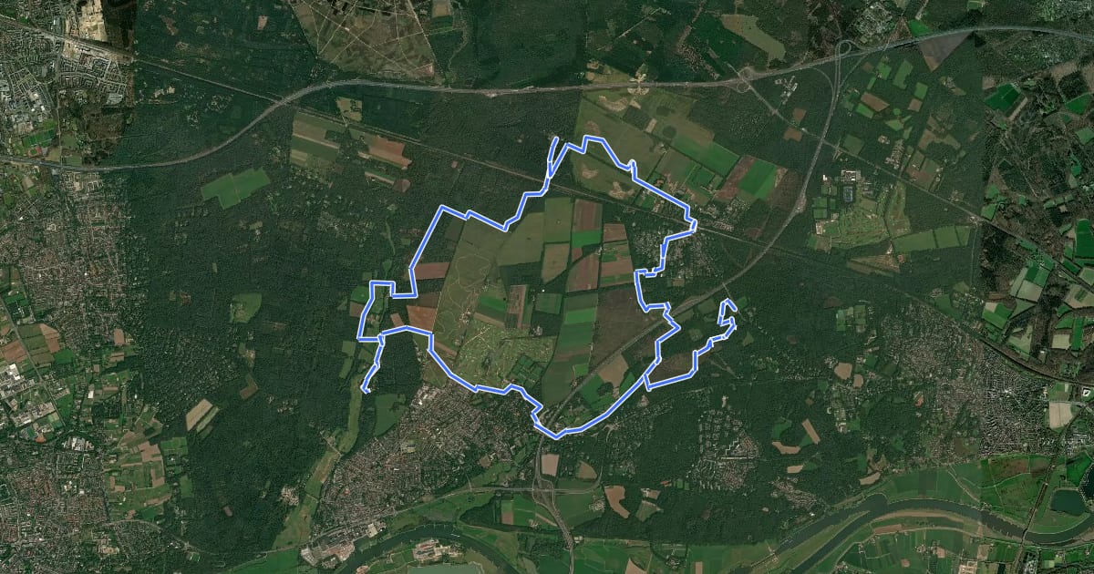 Маршрут WNW Veluwe - Buundekamp/Hoog-Wolfheze/Renkums Beekdal/Wolfheze - blauwe route на спутниковом снимке