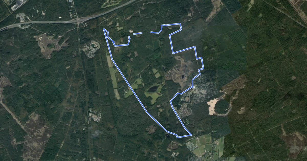 Маршрут WNW Veluwe - De Zandhoeve - paarse route на спутниковом снимке