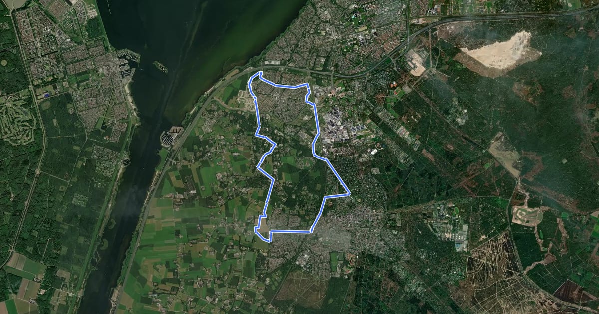 Маршрут WNW Veluwe - Ermelo-Station - gele route на спутниковом снимке