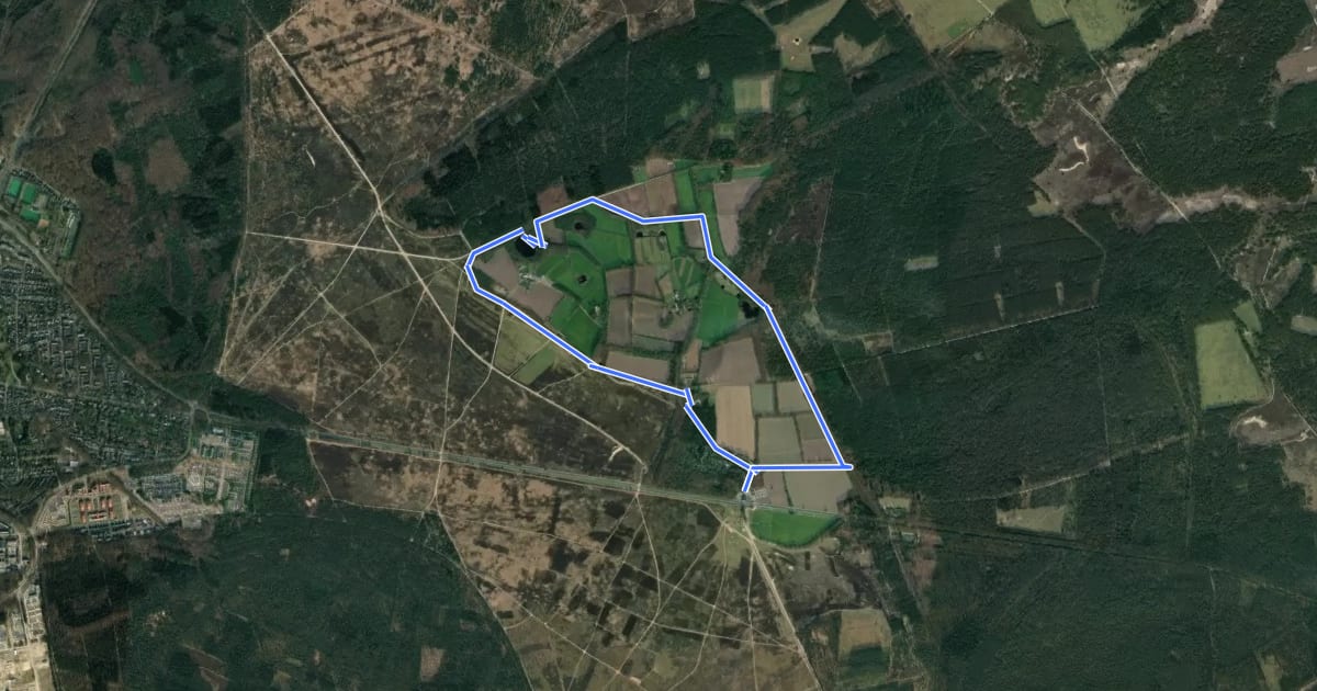 Маршрут WNW Veluwe -Ginkel - gele route на спутниковом снимке