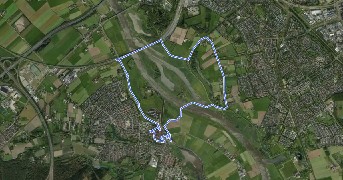 Маршрут WNW Veluwe - Hattem - gele route на спутниковом снимке