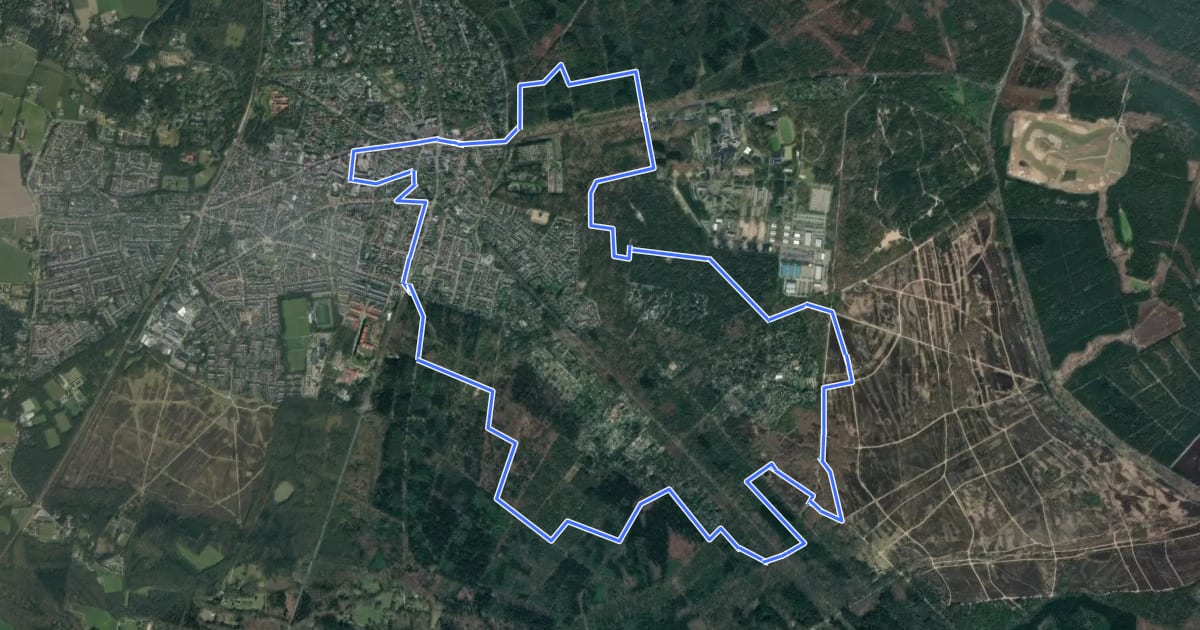 Маршрут WNW Veluwe - Indianenbos - rode route на спутниковом снимке