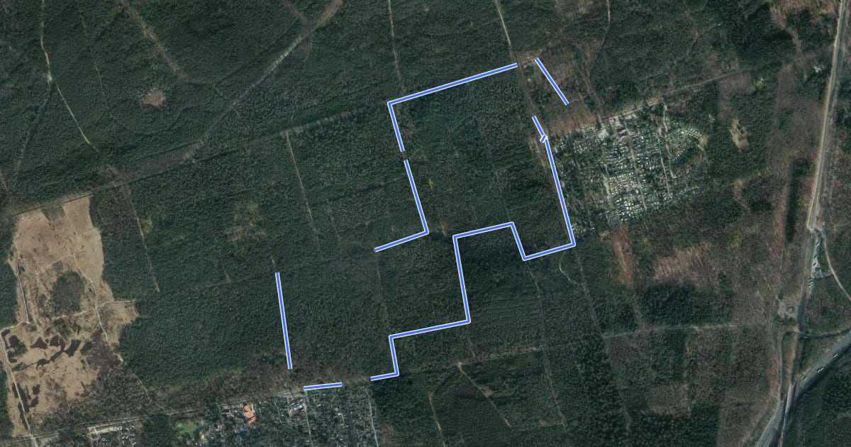 Маршрут WNW Veluwe - Lierderbos - gele route на спутниковом снимке