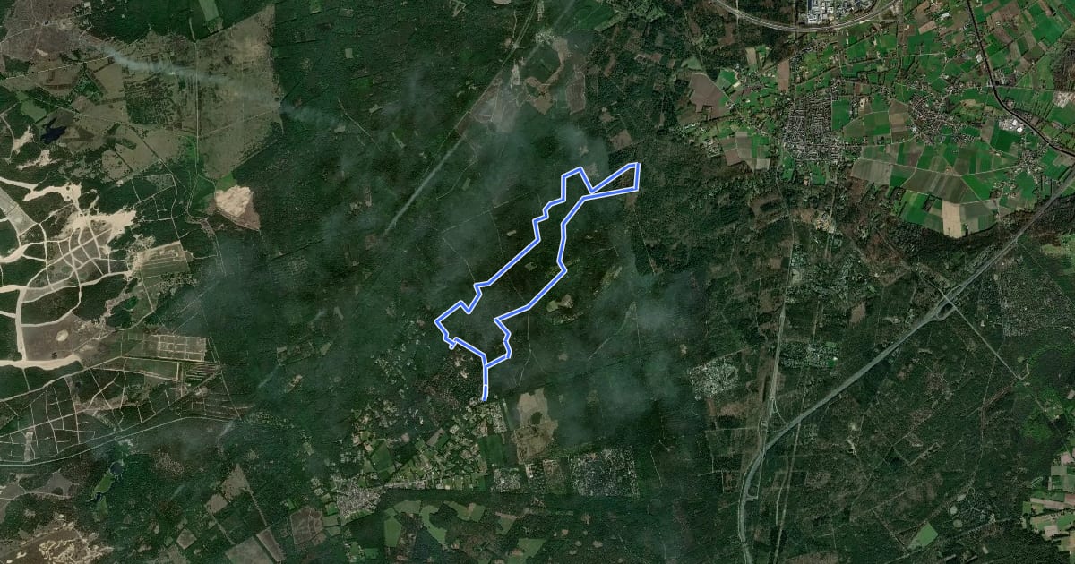 Маршрут WNW Veluwe -Miggelenberg - gele route на спутниковом снимке