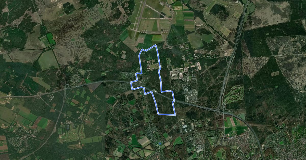 Маршрут WNW Veluwe - Ryzenburg - rode route на спутниковом снимке