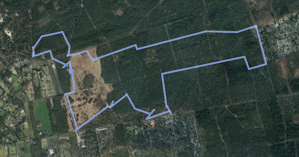 Маршрут WNW Veluwe - Schenkenshul/Lierderbos - blauwe route на спутниковом снимке