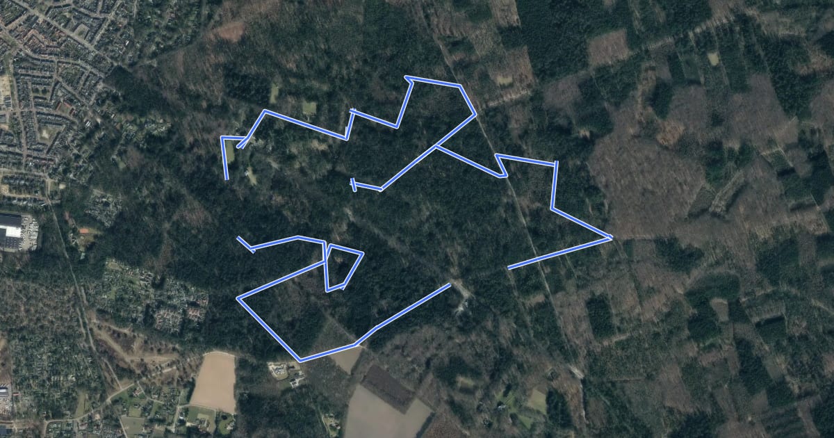 Маршрут WNW Veluwe - Schoivenhorst - rode route на спутниковом снимке