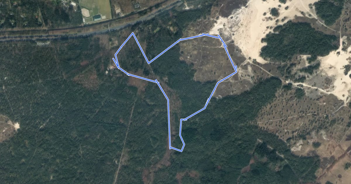 Маршрут WNW Veluwe - Schotkamp - gele route на спутниковом снимке