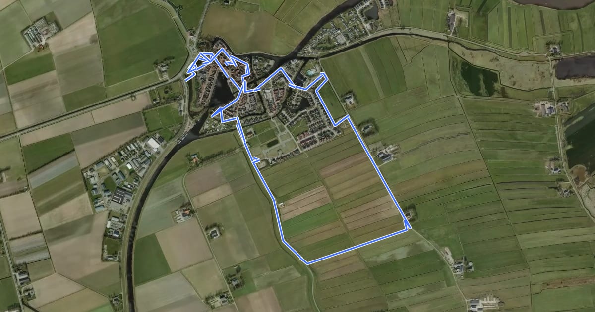 Маршрут WNW WaterReijk - Blokzijl- blauwe route на спутниковом снимке
