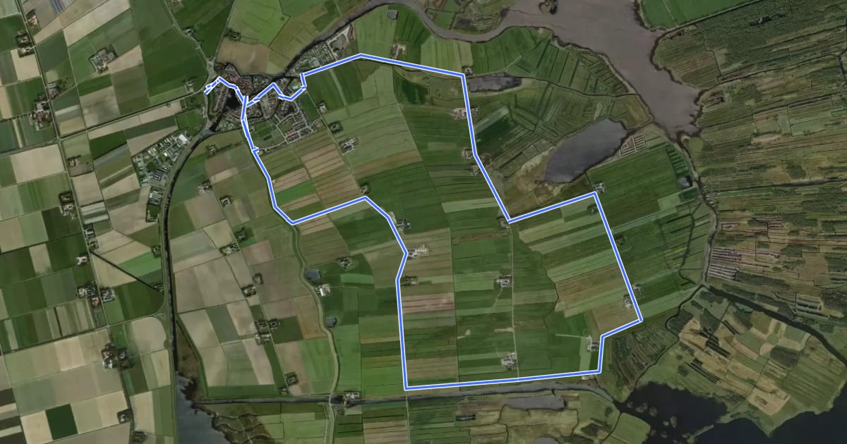 Маршрут WNW WaterReijk - Blokzijl - gele route на спутниковом снимке