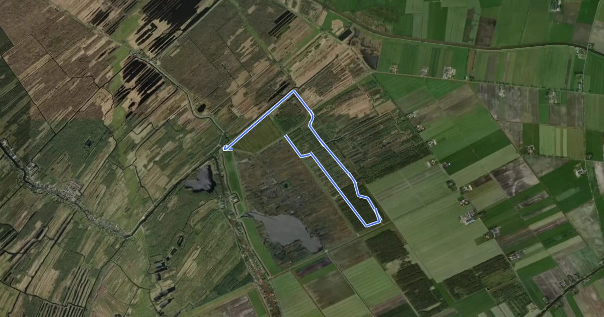 Маршрут WNW WaterReijk - Flodderbrug - blauwe route на спутниковом снимке