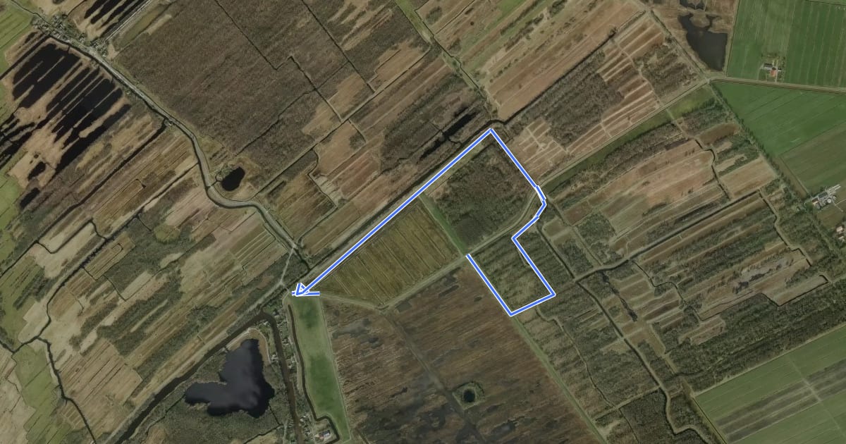 Маршрут WNW WaterReijk - Flodderbrug - oranje route на спутниковом снимке