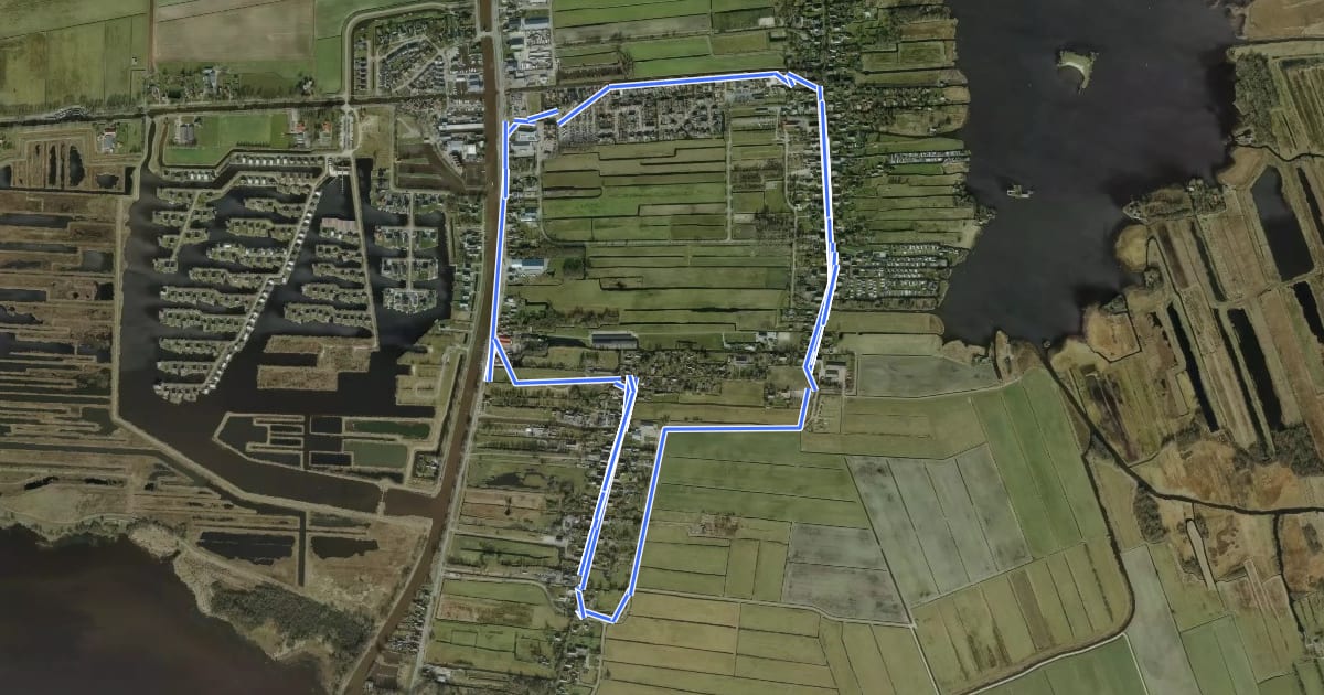 Маршрут WNW WaterReijk - Giethoorn - gele route на спутниковом снимке