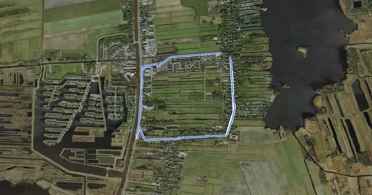 Маршрут WNW WaterReijk - Giethoorn - rode route на спутниковом снимке