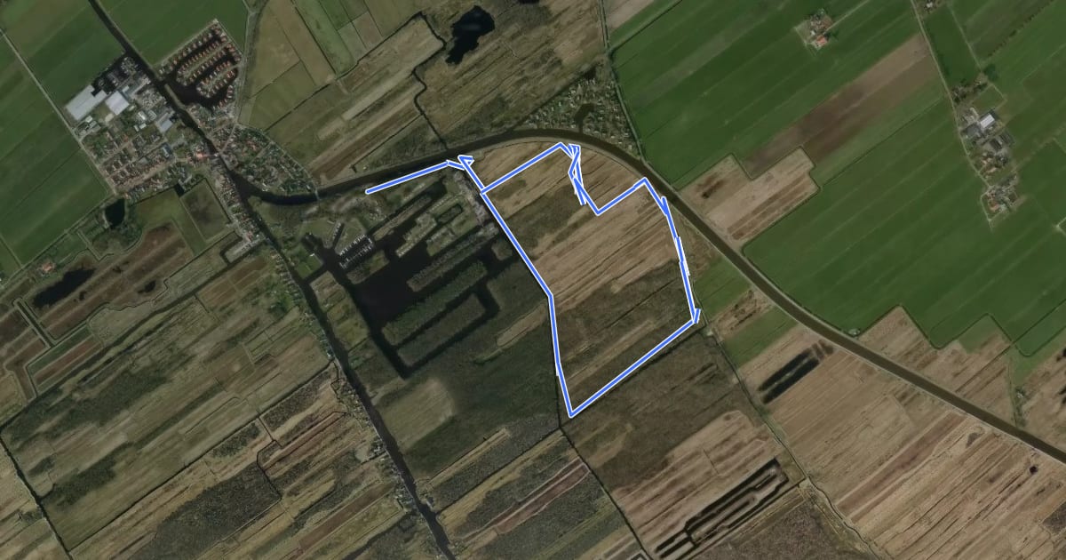 Маршрут WNW WaterReijk - Ossenzijl - rode route на спутниковом снимке