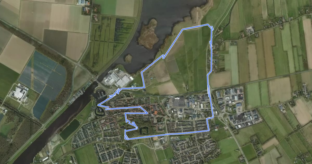Маршрут WNW WaterReijk - Vollenhove - blauwe route на спутниковом снимке