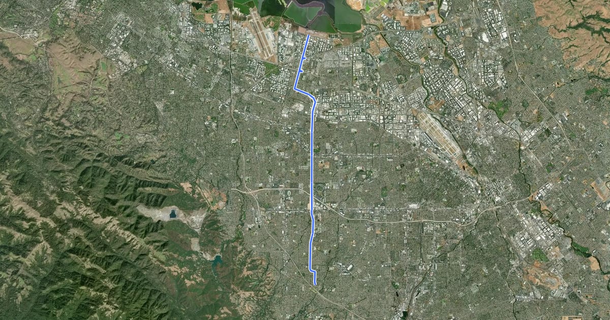 Маршрут Wolfe Rd / Borregas Corridor на спутниковом снимке
