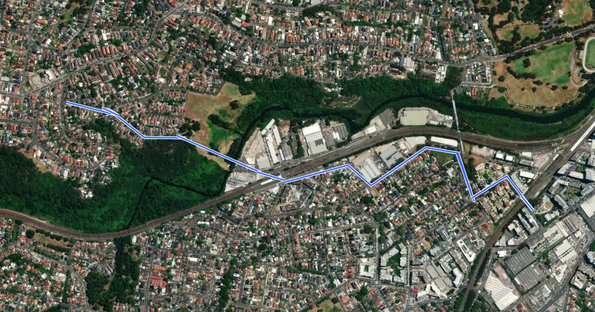 Маршрут Wolli Creek to Earlwood - Rockdale Council Bicycle Route на спутниковом снимке