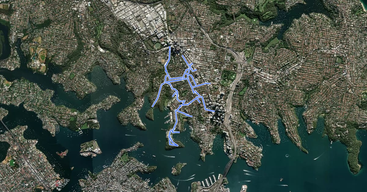 Маршрут Wollstonecraft Local Cycle Routes на спутниковом снимке