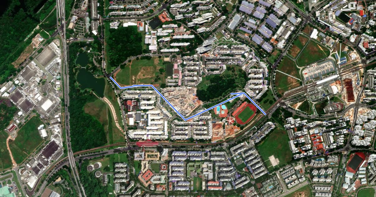 Маршрут Woodlands (St 13) Park Connector на спутниковом снимке