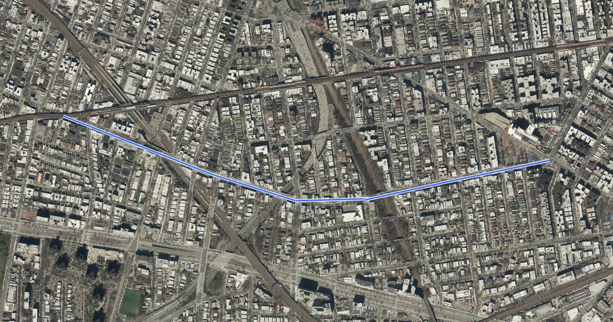 Маршрут Woodside Avenue на спутниковом снимке
