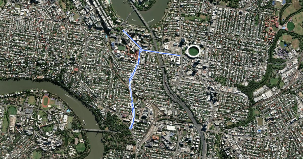 Маршрут Woolloongabba Bikeway на спутниковом снимке